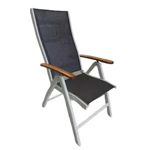 Outdoor Garden Aluminum Patio Poly Non Wood Armrest 5 POS Textilene Folding Dining Chair