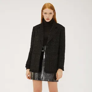 Senhoras casaco preto formal 2021 tweed jacket manga comprida plus size desgaste do trabalho blazer terno de negócio para as mulheres no escritório