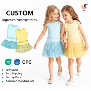 Vestito da Yoga Senza Maniche per Ragazze con <span class=keywords><strong>Gonna</strong></span> in <span class=keywords><strong>Tulle</strong></span> e Pantaloncini Interni, Certificato CPC, OEM ODM, Basso MOQ - Product Image 1