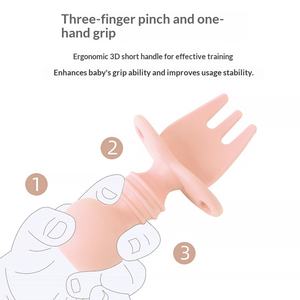 Fourchette et cuillère d'apprentissage pour bébés, en silicone, à manche court, pour la dentition, pour la maternelle - Product Image 3