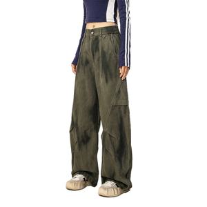 กางเกงขายส่งผ้าฝ้าย 100% ทรงพลีทสำหรับผู้หญิง สไตล์ Dirty Wash Boyfriend ทรงหลวม กางเกงคาร์โก้ผู้หญิง - Product Image 2