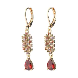 Stylish Gold Pendant Earrings Natural High quality stone Earrings Ruby 18k Gold plated earrings Mexican jewelry