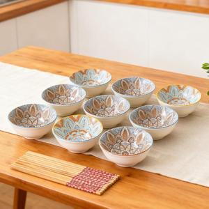 Hot Sale Ceramic 4-PC <b>Set</b>-Eco-Friendly Round Noodle Bowl for Rice Salad Red Blue Color with Gift Box - Product Image 6