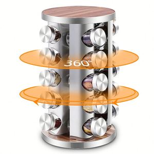 ชั้นวางเครื่องปรุงหมุนได้ 360 องศา วัสดุไม้ไผ่ พร้อมขวดเครื่องปรุง 20 ขวด - Product Image 1