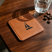 Sous-verre carré en cuir PU avec logo personnalisé brodé, imperméable, antidérapant, isolant, pour tasse à café ou à thé, idéal comme cadeau promotionnel