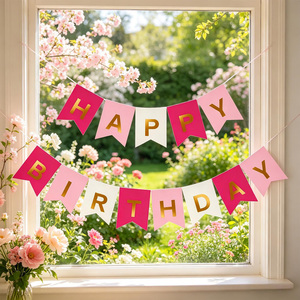 Party Love Combines Guirnalda Rosa Brillante Letras Doradas de Feliz Cumpleaños 16 Piezas 4M - Product Image 5