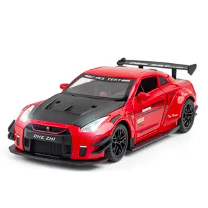 Die casting 1:24 simulation Nissan Nissan GTR alloy sports car model ornaments metal acousto-optical pull back toys