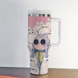 Bouteille d'eau isotherme en acier inoxydable de 40 oz avec poignée et paille, motif dessin animé, vente en gros, pour filles cool, style anime - Product Image 3
