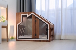 Nouveau design d'intérieur pour chenil de chien de compagnie en bois brun moderne et élégant avec porte - Product Image 2