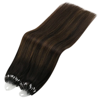 Extensions de cheveux humains brésiliens Remy lisses non traités à micro-anneaux, double épaisseur, 14-24 pouces, vente en gros