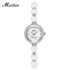 <span class=keywords><strong>Reloj</strong></span> MEIBIN 1800, Nuevo, de Marca, Ligero, Lujoso, Estilo Versátil, <span class=keywords><strong>Reloj</strong></span> de Cuarzo Apilado para Mujer con Perla y Piedra Natural, con Brazalete - Product Image 1