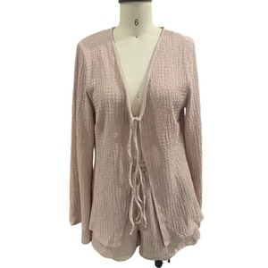 Women's Solid Color Long Sleeve <b>Tie</b> Top Shorts Casual 2 Piece <b>Set</b> Fashion - Product Image 6