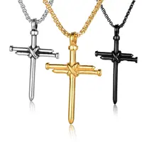 Colar masculino com corrente, colar com corrente personalizada em cruz, para homens