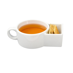 Tazza da tè in porcellana Z455 con tasca per biscotti, tazza bianca per biscotti, tazza da caffè in ceramica bianca - Product Image 4