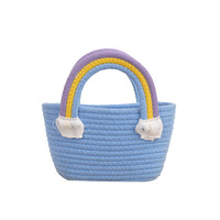 Sac de rangement multifonctionnel moderne en coton tressé écologique avec motif lapin de dessin animé et arc-en-ciel, idéal pour le salon, souvenir de mariage printanier pour fille