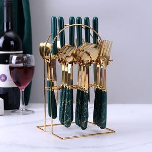 Ensemble de couverts en acier inoxydable transfrontalier de 24 pièces, style nordique simple, restaurant, hôtel, style occidental, incrustation dorée, peint à la main, steak - Product Image 6