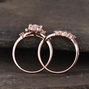 แหวนเงินแท้ 925 ดีไซน์โรสโกลด์ ประดับเพชรทรงลูกแพร์ สไตล์หวานละมุน ชุดแหวนสำหรับงานแต่งงาน งานปาร์ตี้ แฟชั่นฮิปฮอป สำหรับผู้หญิง - Product Image 2