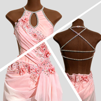 Costume de danse lyrique rose à col halter, brodé de strass, pour gymnastique rythmique, ballet, performance scénique contemporaine, adultes