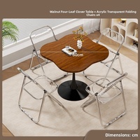 Ensemble de tables basses modernes en MDF durable avec pieds en métal et 4 chaises ; Facile à nettoyer, écologique, idéal pour appartement et salon