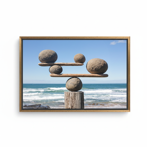 Elegant Zen Stone Balance Coastal <b>Canvas</b> Print: Meditative Beach Art,GOLD <b>FRAMED</b> <b>CANVAS</b> - Product Image 2