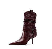 Bottes en cuir véritable pour l'automne/hiver, sexy et tendance, à bout pointu, talons hauts et fins, fermeture éclair, doublure en peau de mouton, coupe ample