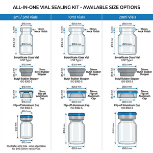 Kit de scellage professionnel tout-en-un pour flacons avec flacons en verre de 2 ml/5 ml/10 ml, bouchons en butyl et capuchons à clapet - Product Image 2