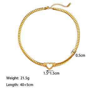 Set di Gioielli alla Moda con Collana e Bracciale a Catena Cubana a Cuore, Placcato Oro 18k, in Acciaio Inossidabile, Impermeabile e Anti-Appannamento - Product Image 4