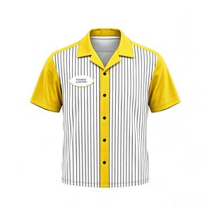 Vintage Striped <b>Bowling</b> Shirt for Men Retro Short Sleeve Camp Collar Button Down Custom Team Name & Number Moisture Wicking Poly - Product Image 1