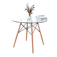 Table ronde en verre de haute qualité pied en bois de hêtre Table à manger en verre pour la maison Restaurant Hôtel