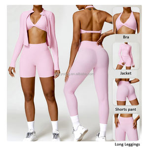 Set Sportivo da Donna 4 Pezzi Slim con Reggiseno Halter Beauty Back e Pantaloncini per Yoga <span class=keywords><strong>Outfit</strong></span> da Corsa all'Aperto Palestra Fitness Inverno - Product Image 1