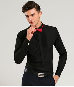 Classique col ailé robe chemise hommes bout d'aile smoking chemises formelles avec rouge noir nœud papillon fête dîner hauts de mariage