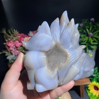Vente en gros de sculptures de renard à neuf queues en agate naturelle, géode de cristal de quartz pour la décoration