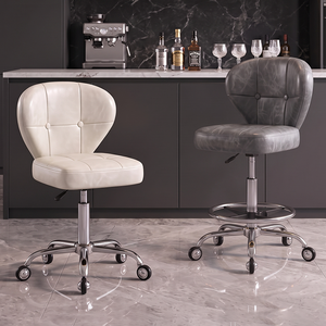 Sillón de Barbero Hidráulico de Cuero Marrón con Ruedas y Respaldo Reclinable para Barbería y Salón de Uñas - Product Image 4