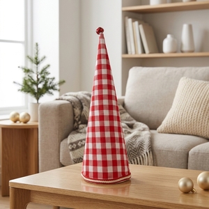 Décoration de Noël <span class=keywords><strong>en</strong></span> forme de cône à carreaux rouges, motif vache, pour table, cheminée, clochettes, style ferme - Product Image 2