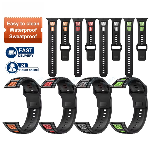 FKM Rubber Sport Smartwatch Strap 42/44/45/49mm Fluoroelastomer Silicone Elastic Breathable Pin Buckle for Watch Band