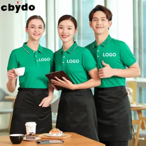 Factory cheap price waiter uniform restaurant hotel Kitchen chef cafe bar t shirt uniform custom Logo printing Polo Shirts