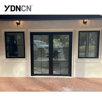 Porte française moderne de luxe à double battant avec rupture de pont thermique, double vitrage trempé, cadre en alliage d'aluminium, pour usage intérieur et extérieur