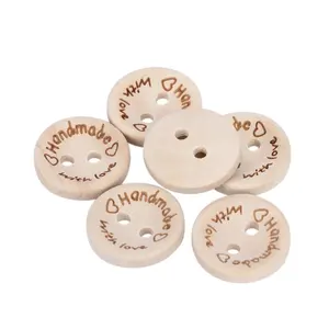 Natural Color Hand Made Love Letter Sewing Wood Button 15mm Round Two Holes Buttons Baby Apparel Accessories