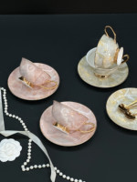 Service à café 6 pièces en porcelaine fine, style luxe léger, délicat, idéal pour cadeau de mariage, de pendaison de crémaillère ou souvenir, avec tasses et soucoupes pour le thé de l'après-midi, livré en coffret cadeau
