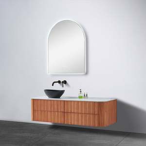 Best Sell Bathroom <b>Vanity</b> <b>with</b> LED Mirror Crafted by Alder Oak Fluted Panel Bathroom Cabinet Sale From Factory Directly - Product Image 3