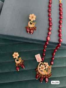 Pearl Long <b>Mala</b> <b>Necklace</b> set with Earrings Fashion Jewelry for Wedding Wear Handmade Bulk Product - Product Image 2