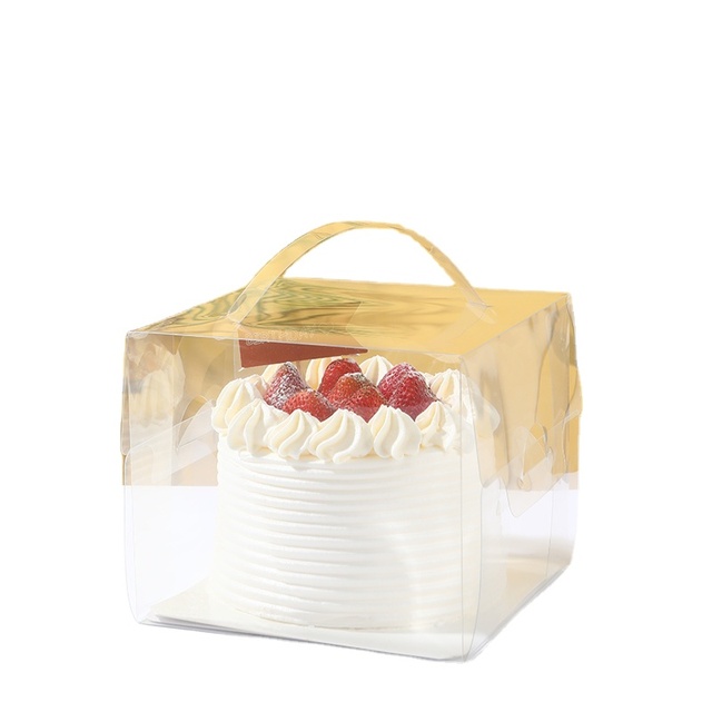 Wholesales Tall Portable Package Box Mini  Cake Containers Packaging Box Plastic PET Transparent Cake Box With Handle