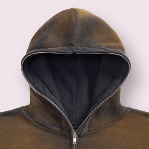 Sweat à <span class=keywords><strong>capuche</strong></span> zippé pour <span class=keywords><strong>homme</strong></span>, 400 grammes, coupe classique, en molleton bouclette, avec fermeture éclair intégrale, effet délavé à l'acide, style vintage - Product Image 5
