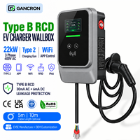 Chargeur de voiture électrique Type B RCD EU 22 kW Type 2, pistolet de recharge triphasé AC 400 V, boîtier mural domestique de niveau 2 IP66 Wifi avec câble de 5 m ou 10 m pour voiture électrique
