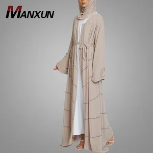 最新罩袍设计图片长袖热卖穆斯林长款开衫新款时尚迪拜和服巴亚批发