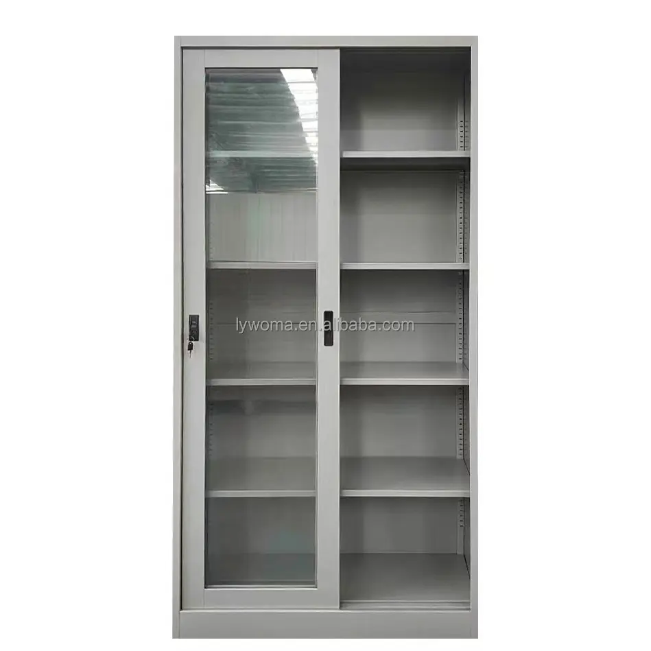 Sliding Glass Door Metal Cabinet Office Storage Filing Cabinet Knock Down Steel Cupboard