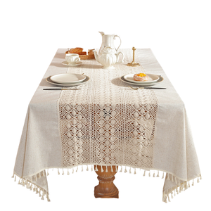 American Pastoral Style Retro Elegant Beige <strong>White</strong> Endless Crochet Hollow Lace Waterproof <strong>Table</strong> <strong>Cloth</strong> Handmade Polyester Cotton - Product Image 1