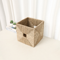 Panier de rangement tressé carré en jonc de mer, multi-usages, écologique et best-seller, avec design fenêtré - Boîte de rangement pliable pour vêtements et jouets