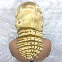 Wig Rambut Asli Pirang 613 Model Deep Wave dengan Lace Front, Warna 613, Kutikula Tertata Rapi, Cocok untuk Musim Panas