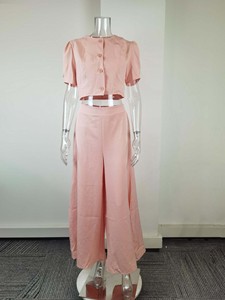 Women's Puff Sleeve Crop Top & Wide Leg <b>Pants</b> Set Button-<b>Down</b> 2-Piece Formal Outfit Fashion - Product Image 6